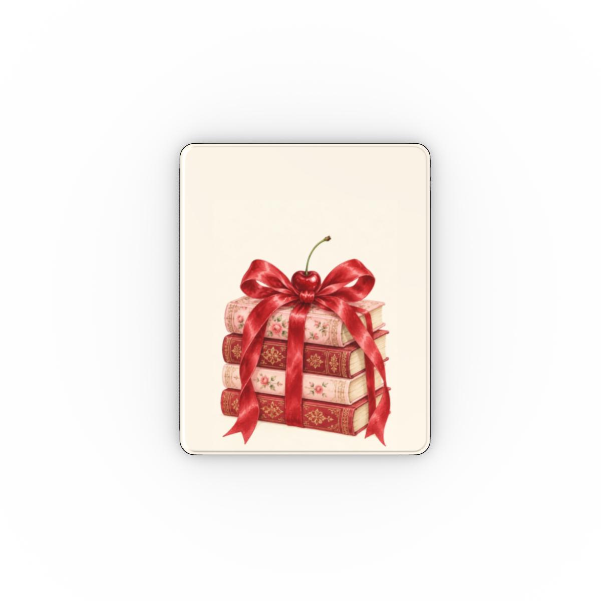 Cherry Bow Book Stack iPad case — bookish coquette