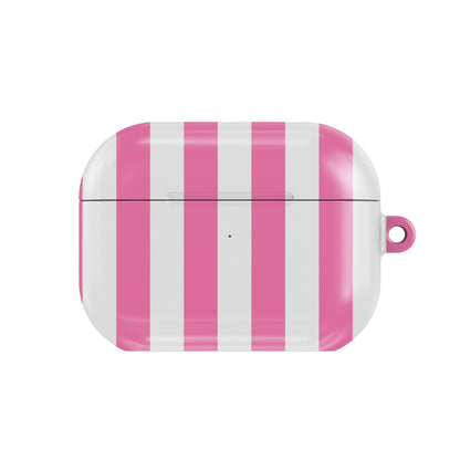 Pink Cabana Stripe AirPods case — pink stripe, closed front view