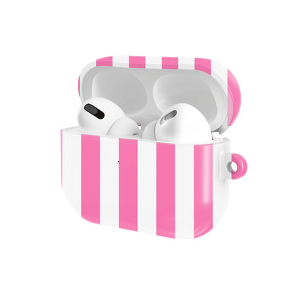 Pink Cabana Stripe AirPods case — open angled view