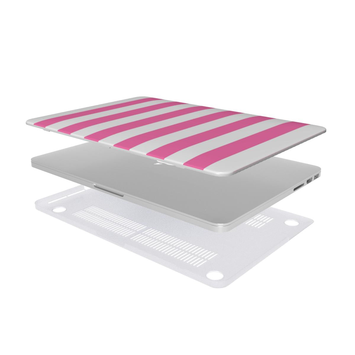 Pink Cabana Stripe MacBook case — hard-shell laptop cover, two-piece shell view