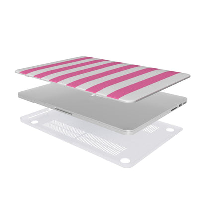 Pink Cabana Stripe MacBook case — hard-shell laptop cover, two-piece shell view