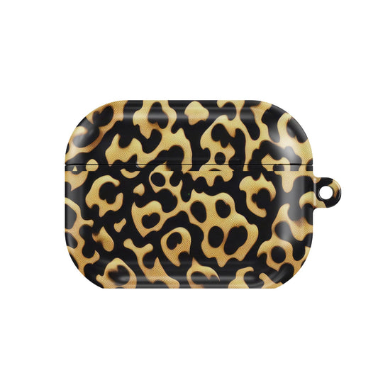 Leopard Fur AirPods case — leopard print, closed front view
