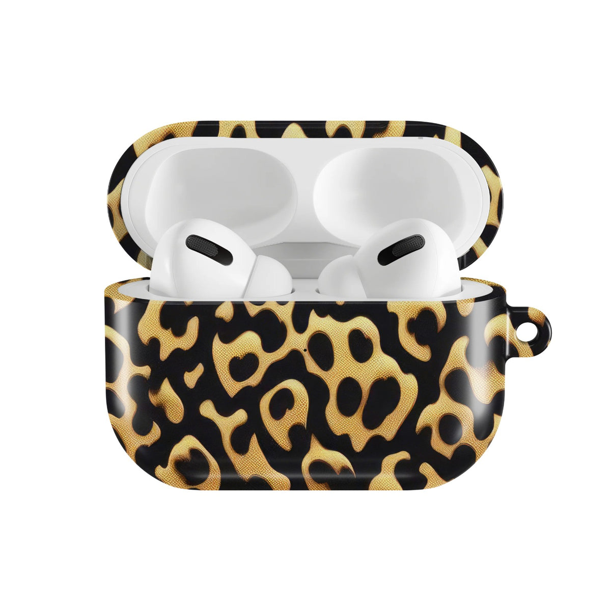 Leopard Fur AirPods case — open front view