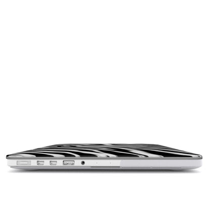 Zebra MacBook case — hard-shell laptop cover, side view with ports