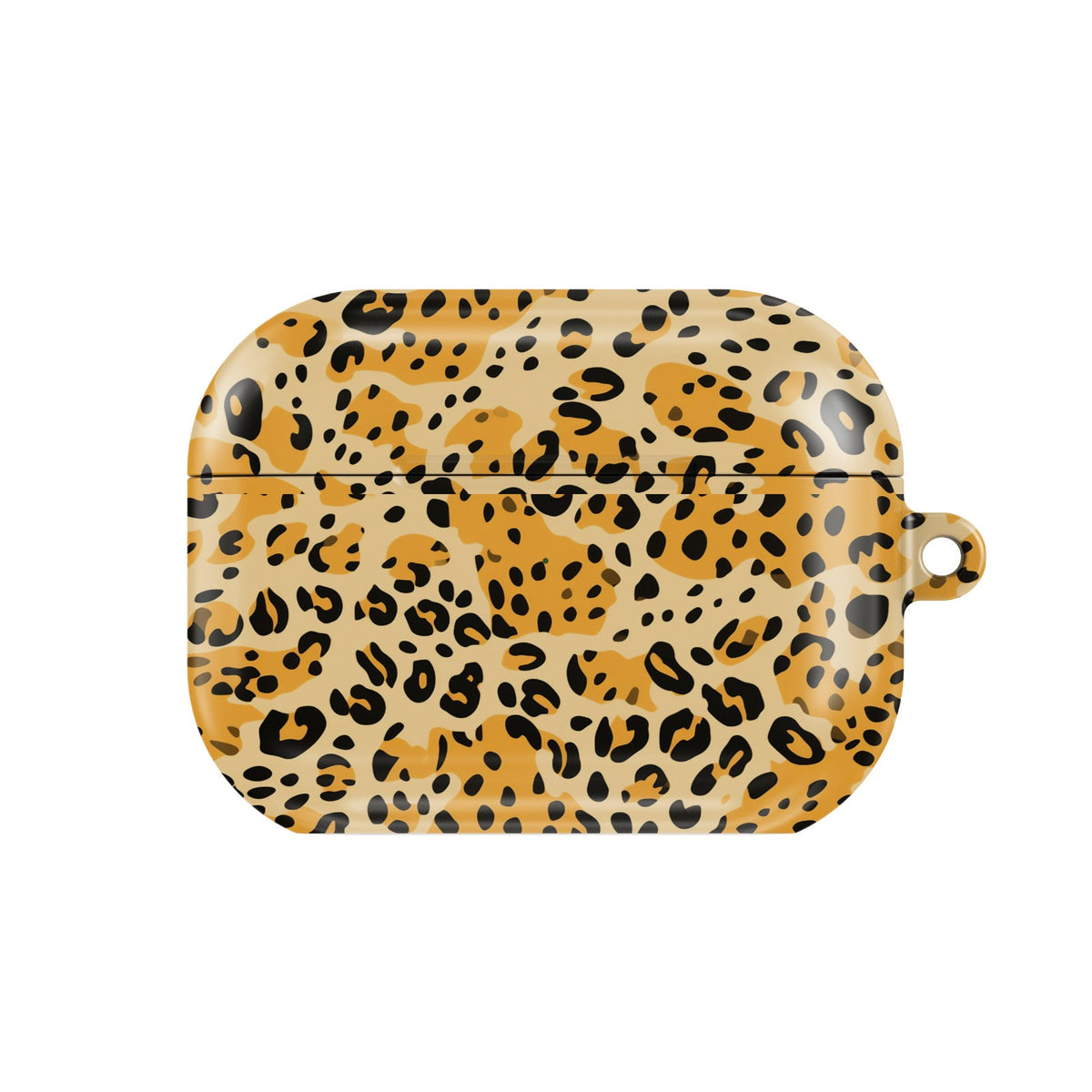 Golden Cheetah AirPods case — cheetah print, closed front view