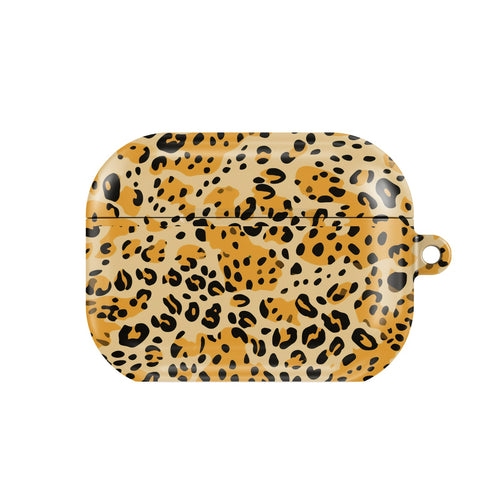 Golden Cheetah AirPods case — cheetah print, closed front view