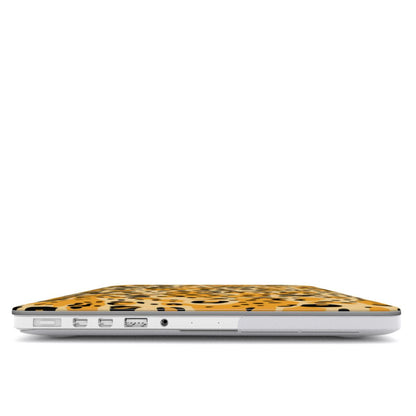 Golden Cheetah MacBook case — hard-shell laptop cover, side view with ports