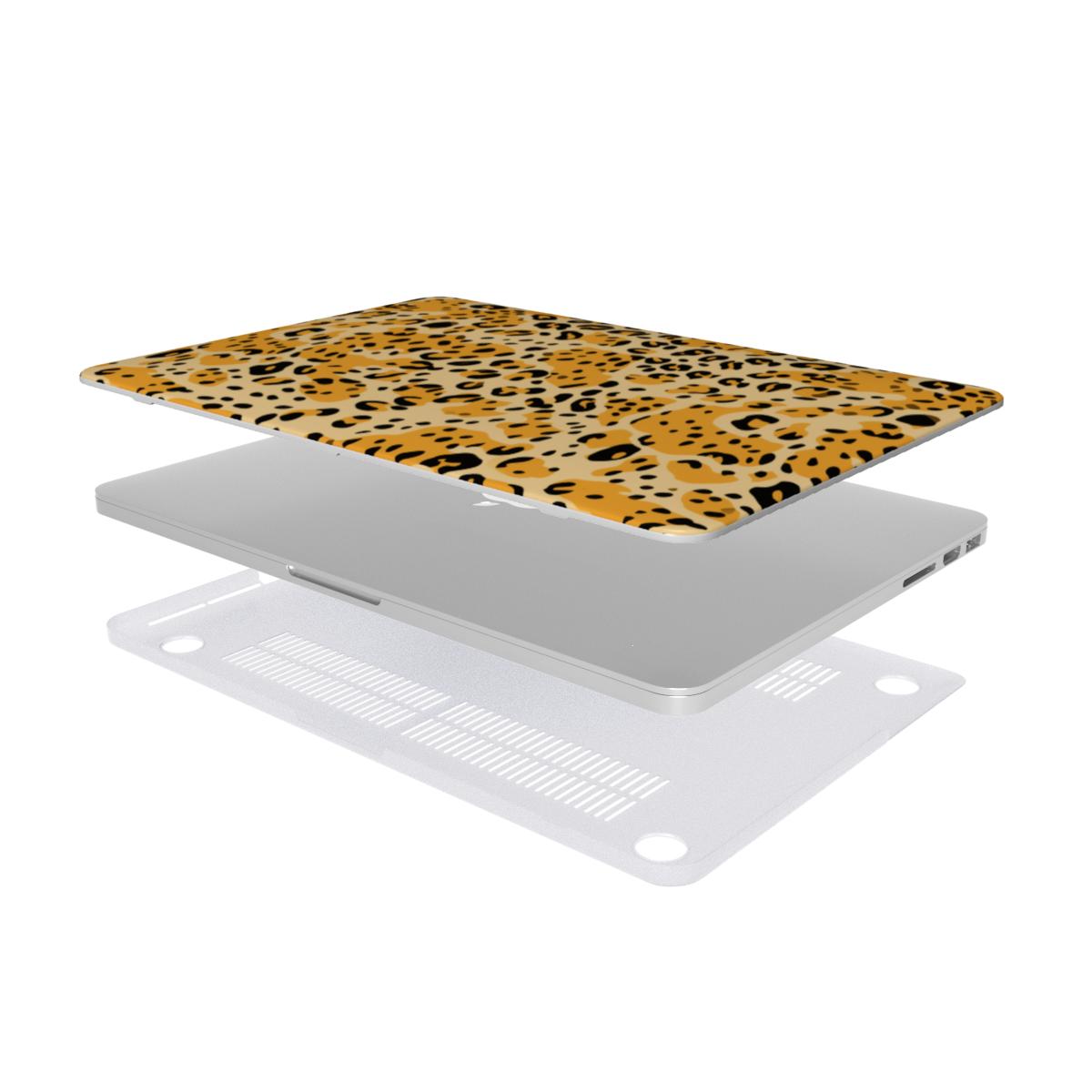 Golden Cheetah MacBook case — hard-shell laptop cover, two-piece shell view