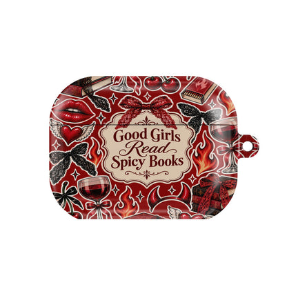 Good Girls Read Spicy Books AirPods case — spicy reader, closed front view