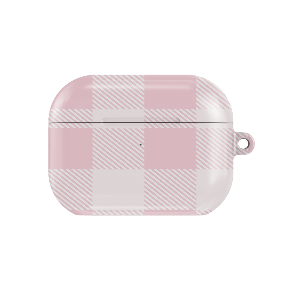 Blush Buffalo Check AirPods case — pink check, closed front view