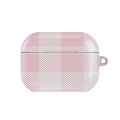 Blush Buffalo Check AirPods case — pink check, closed front view