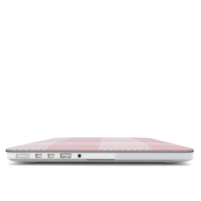 Blush Buffalo Check MacBook case — hard-shell laptop cover, side view with ports