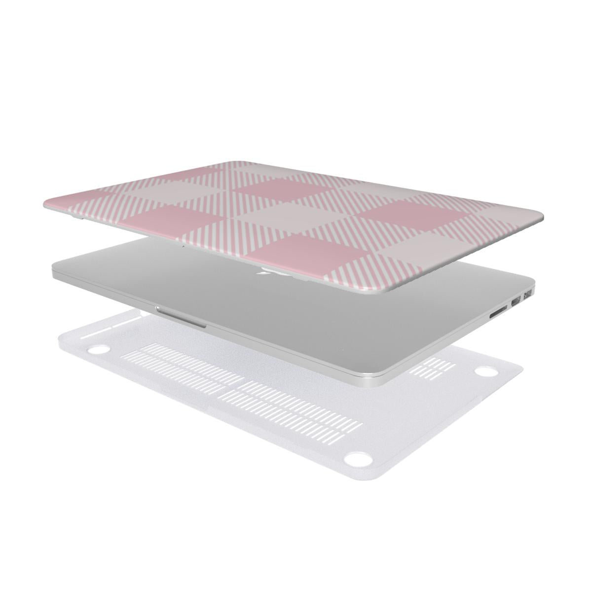 Blush Buffalo Check MacBook case — hard-shell laptop cover, two-piece shell view