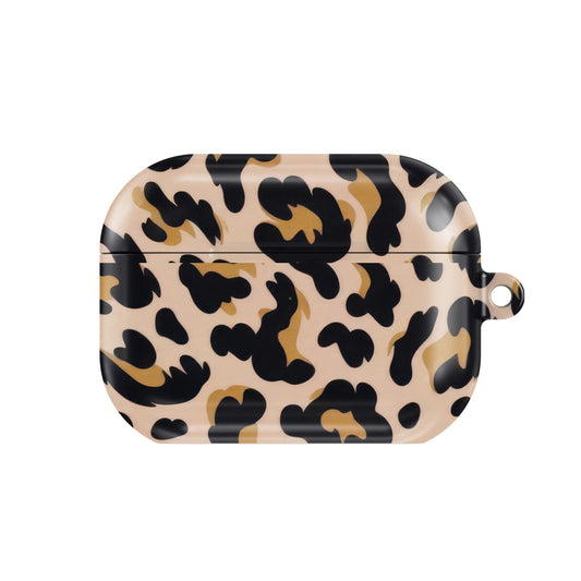 Blush Leopard AirPods case — pink leopard print, closed front view