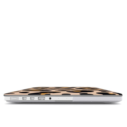 Blush Leopard MacBook case — hard-shell laptop cover, side view with ports