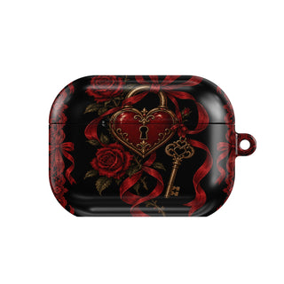 Locked Heart AirPods case — dark romance, closed front view