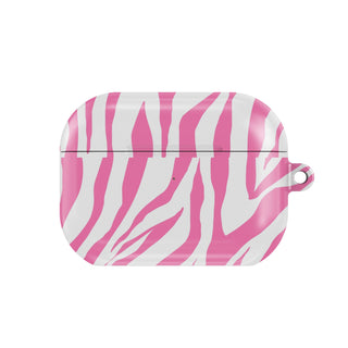 Pink Zebra AirPods case — hot pink zebra, closed front view