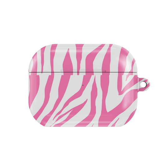 Pink Zebra AirPods case — hot pink zebra, closed front view