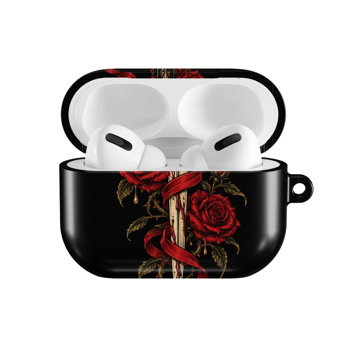 Dagger & Roses AirPods case — open front view