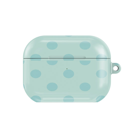 Mint Polka Dot AirPods case — mint dot, closed front view