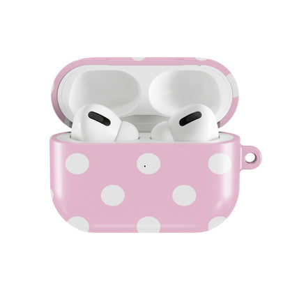Bubblegum Polka Dot AirPods case — open front view