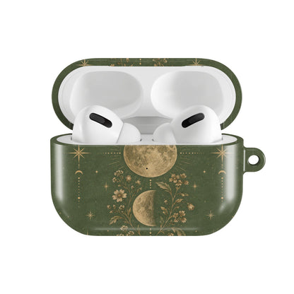 Moss Moon Phases AirPods case — open front view