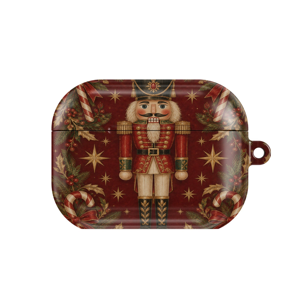 Nutcracker AirPods case — festive christmas, closed front view