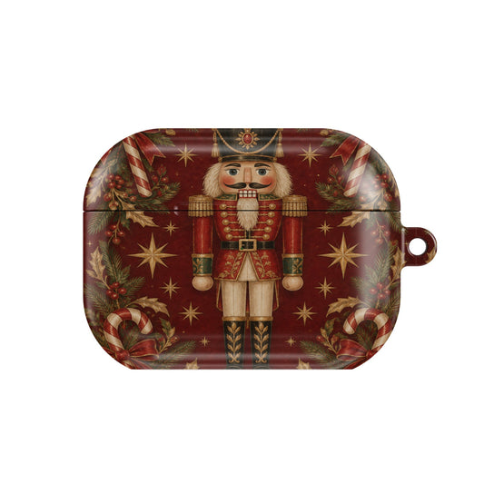 Nutcracker AirPods case — festive christmas, closed front view