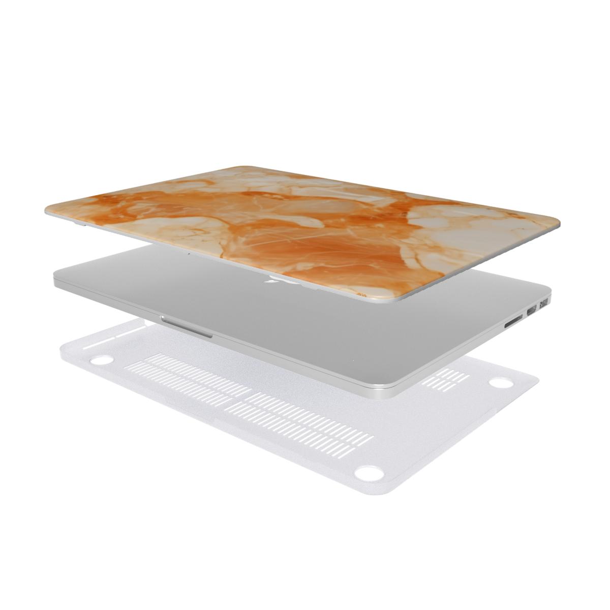 Apricot Marble MacBook case — hard-shell laptop cover, two-piece shell view
