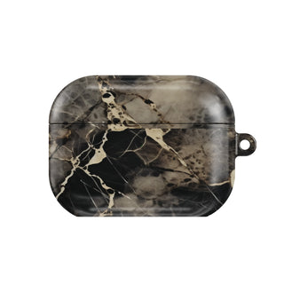Black & Gold Marble AirPods case — gilded stone, closed front view