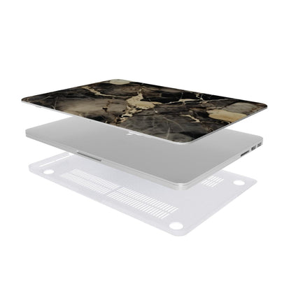 Black & Gold Marble MacBook case — hard-shell laptop cover, two-piece shell view