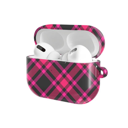 Hot Pink Tartan AirPods case — open angled view