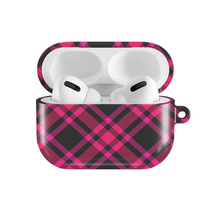 Hot Pink Tartan AirPods case — open front view