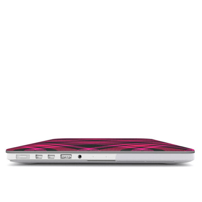 Hot Pink Tartan MacBook case — hard-shell laptop cover, side view with ports