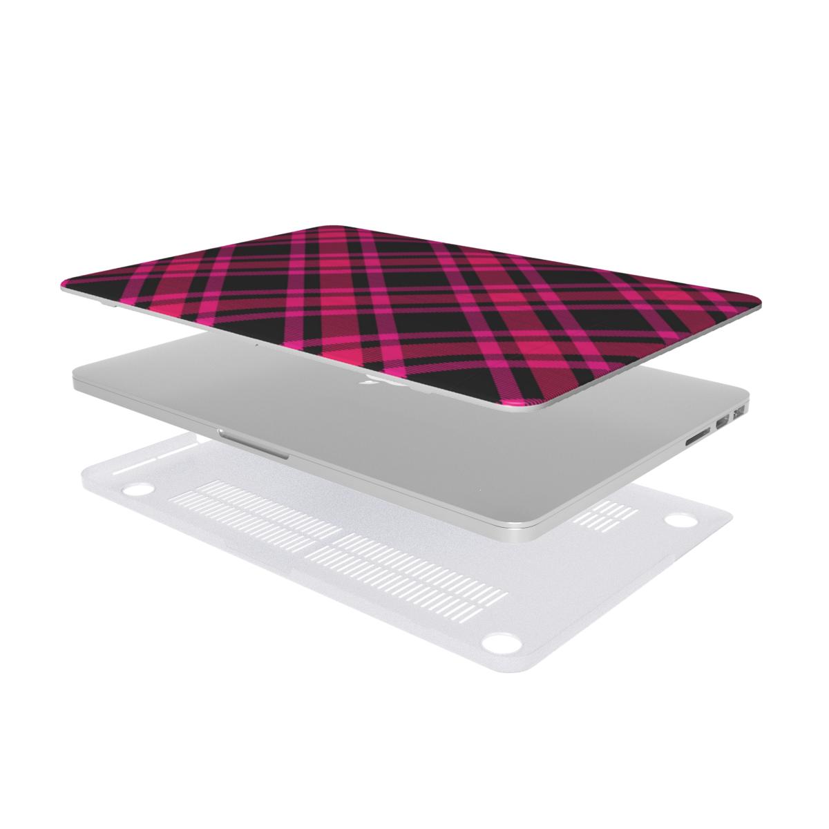 Hot Pink Tartan MacBook case — hard-shell laptop cover, two-piece shell view