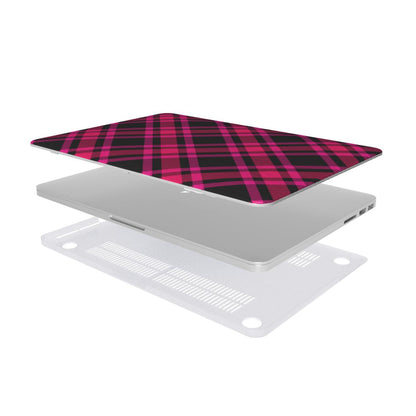 Hot Pink Tartan MacBook case — hard-shell laptop cover, two-piece shell view