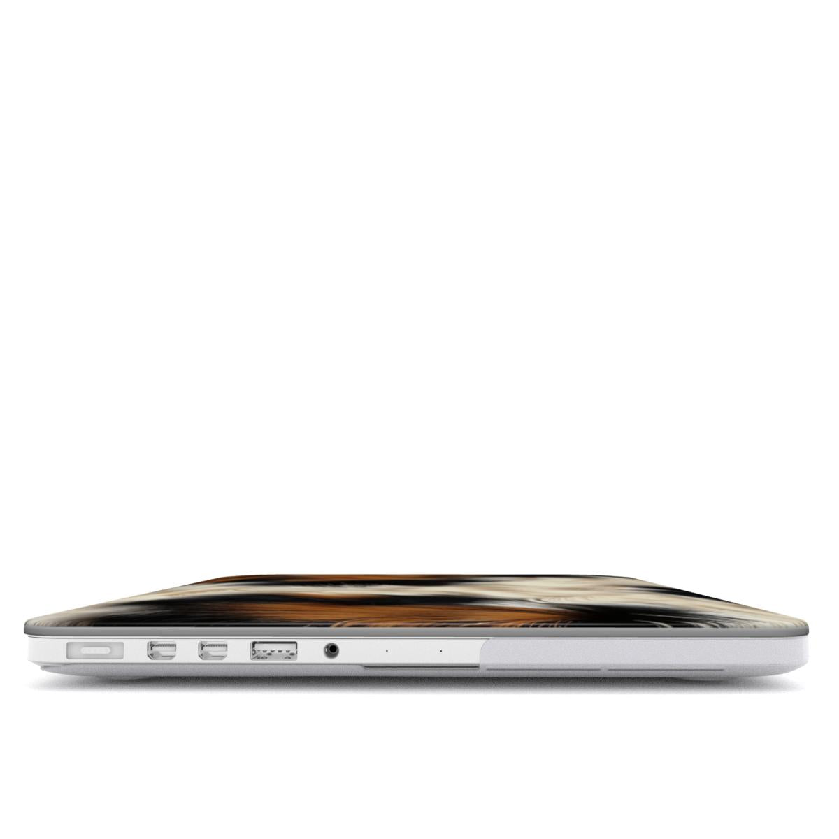 Tricolor Cowhide MacBook case — hard-shell laptop cover, side view with ports