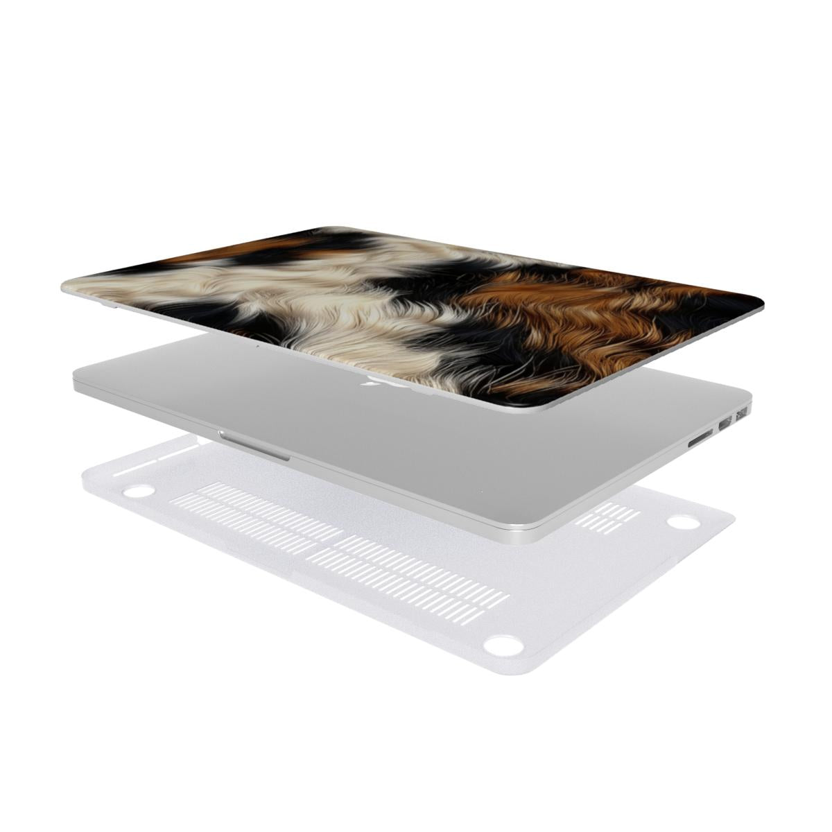 Tricolor Cowhide MacBook case — hard-shell laptop cover, two-piece shell view