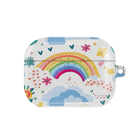 Rainbow Sky AirPods case — bright rainbow, closed front view
