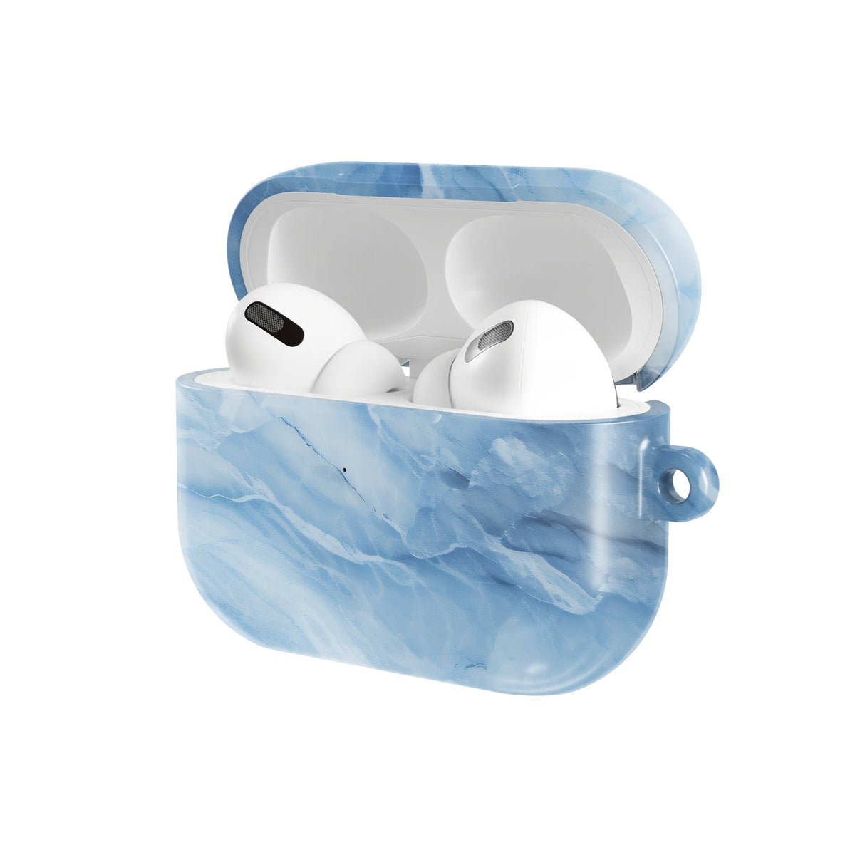 Blue Marble AirPods case — open angled view