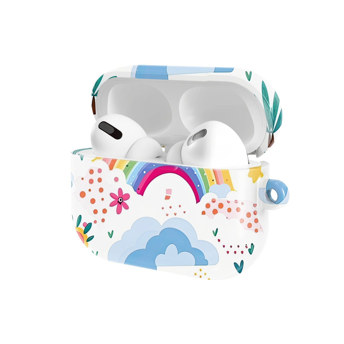 Rainbow Sky AirPods case — open angled view