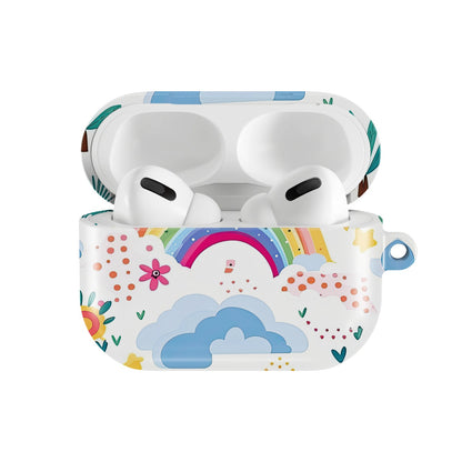 Rainbow Sky AirPods case — open front view