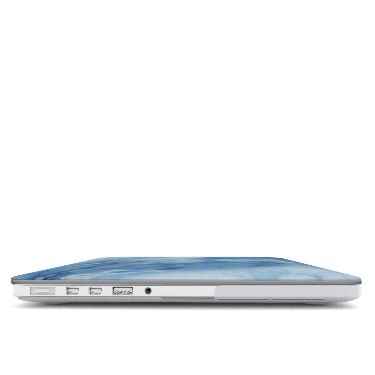 Blue Marble MacBook case — hard-shell laptop cover, side view with ports
