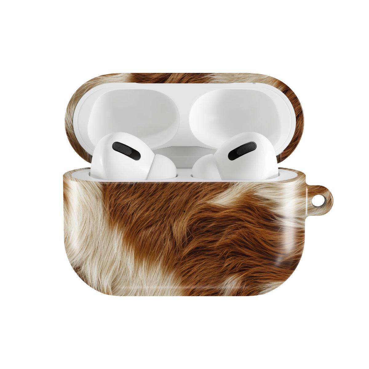 Chestnut Cowhide AirPods case — open front view