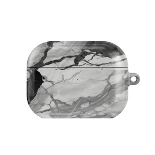 Black & White Marble AirPods case — monochrome, closed front view