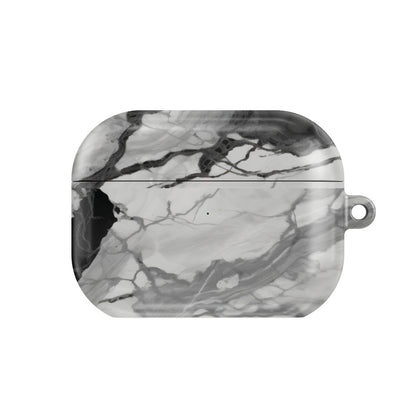 Black & White Marble AirPods case — monochrome, closed front view