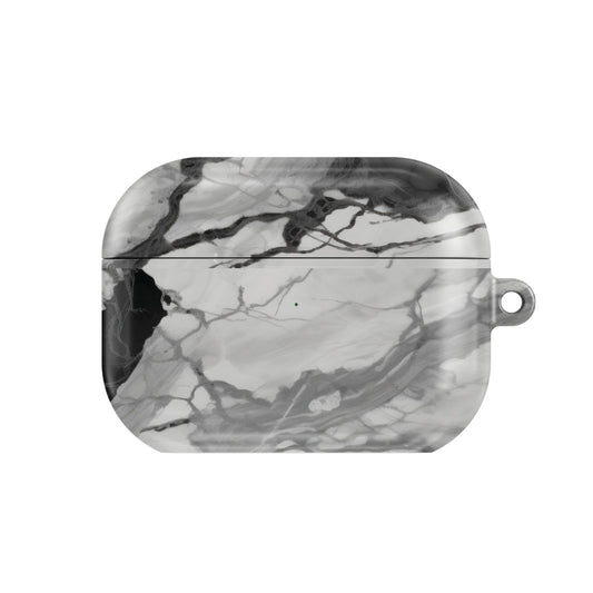 Black & White Marble AirPods case — monochrome, closed front view