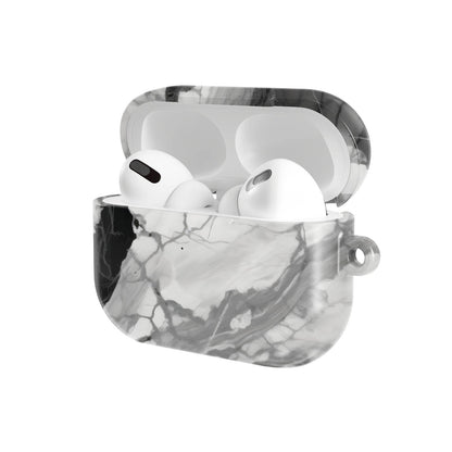 Black & White Marble AirPods case — open angled view