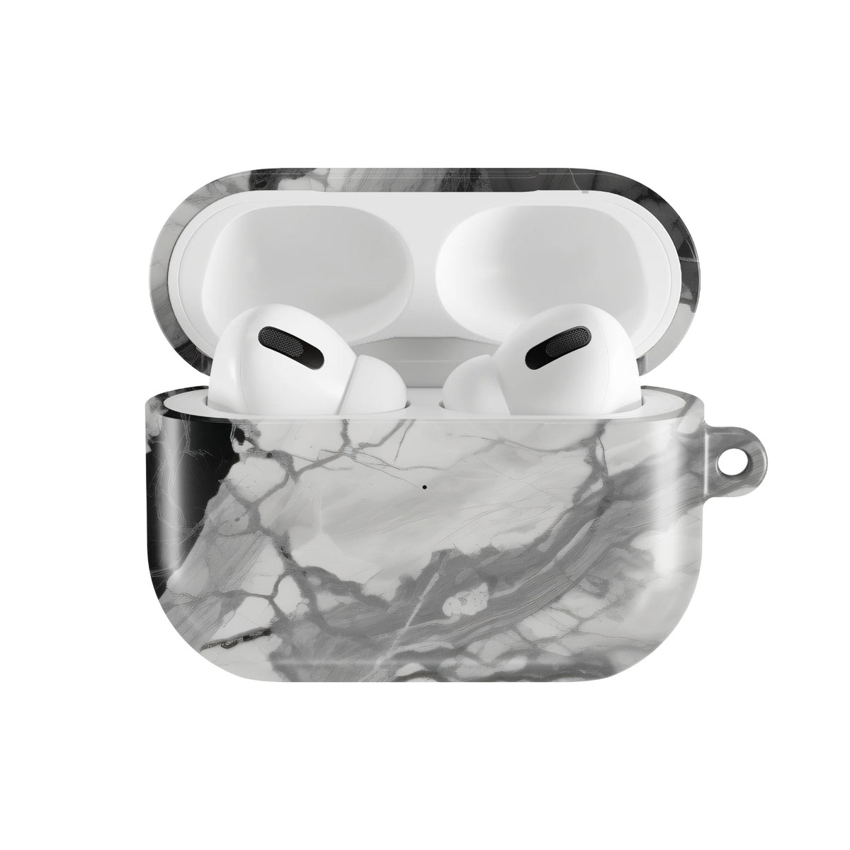 Black & White Marble AirPods case — open front view