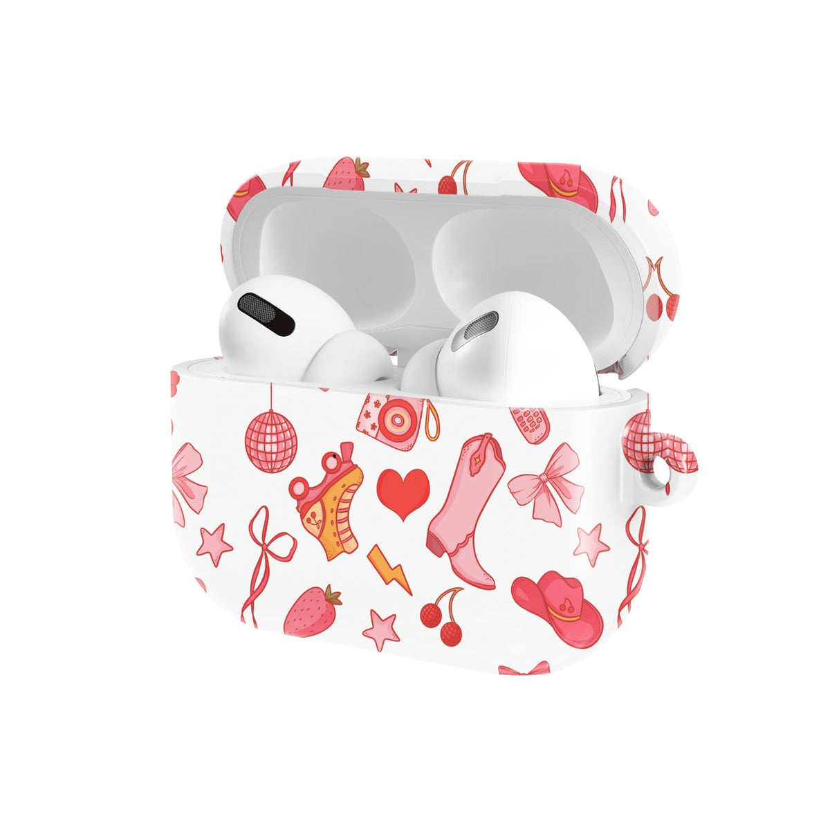 Coquette Cowgirl AirPods case — open angled view